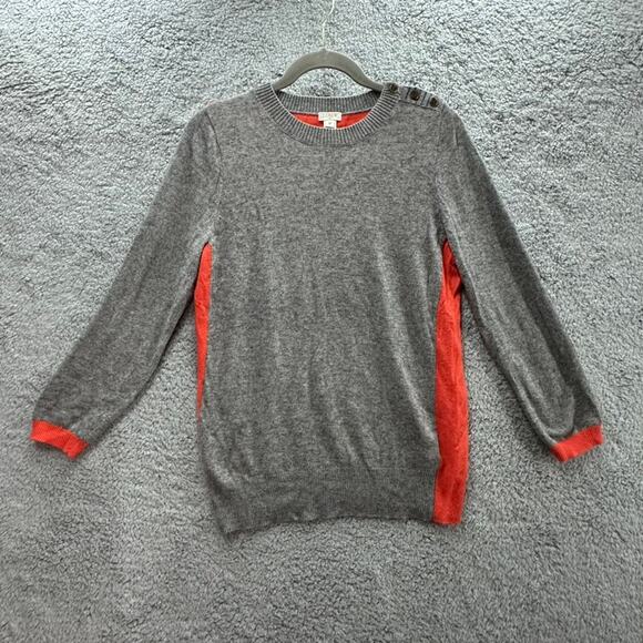 J. Crew Women's Medium Wool Blend Sweater Gray Orange Elbow Patches - Picture 1 of 10